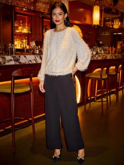 Yumi Hanging Sequin Round Neck Jumper - view 2, Ivory