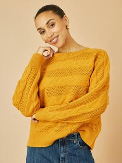 Yumi Relaxed Fit Cable Knit Jumper, Mustard