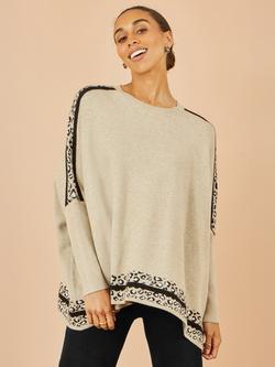 Yumi Leopard Print Round Neck Jumper, Beige