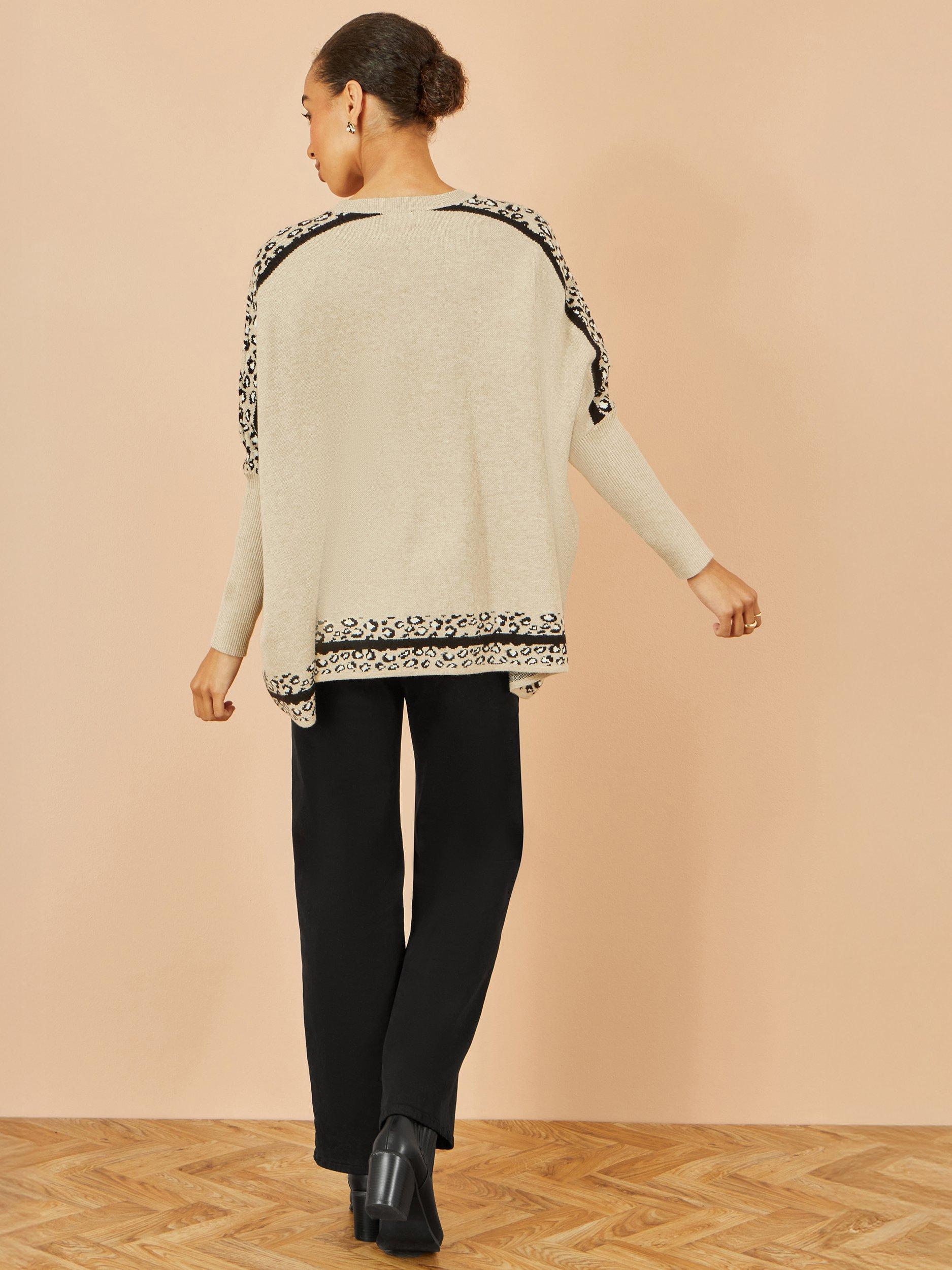 Product image 4 of 4, which shows Yumi Leopard Print Round Neck Jumper, Beige, S-M