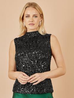 Yumi Sequin Sleeveless High Neck Blouse, Black
