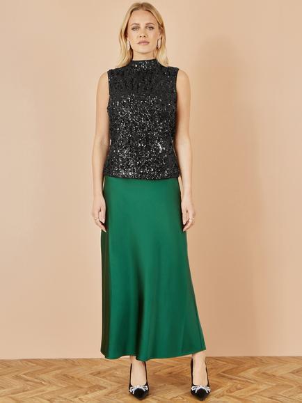 Yumi Sequin Sleeveless High Neck Blouse - view 2, Black