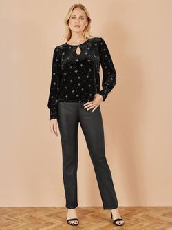 Yumi Sparkle Bow Top Long Sleeve Round Neck Blouse - view 2, Black