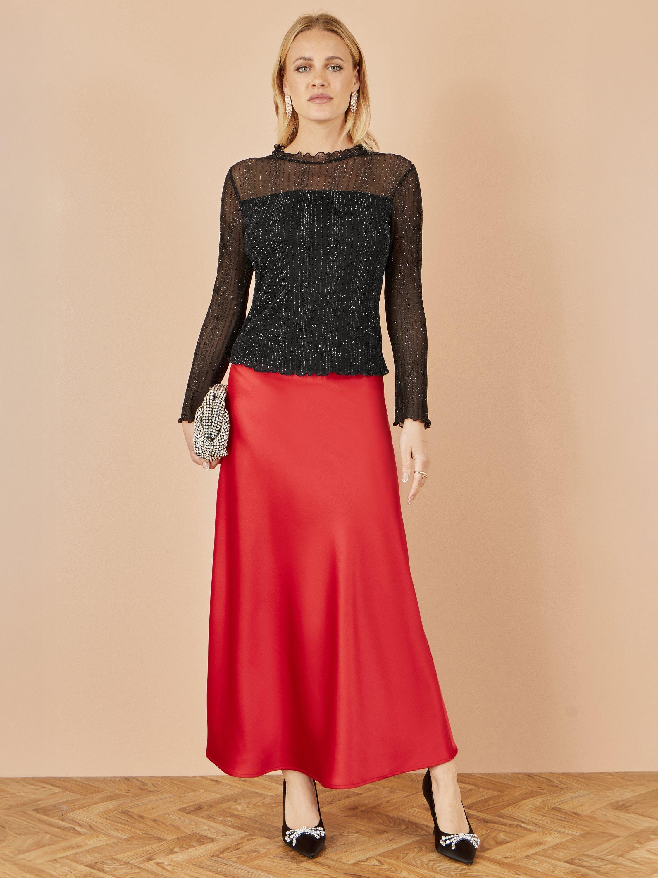 Product image 2 of 4, which shows Yumi Sparkle Stripe Mesh Long Sleeve Round Neck Blouse, Black, 8