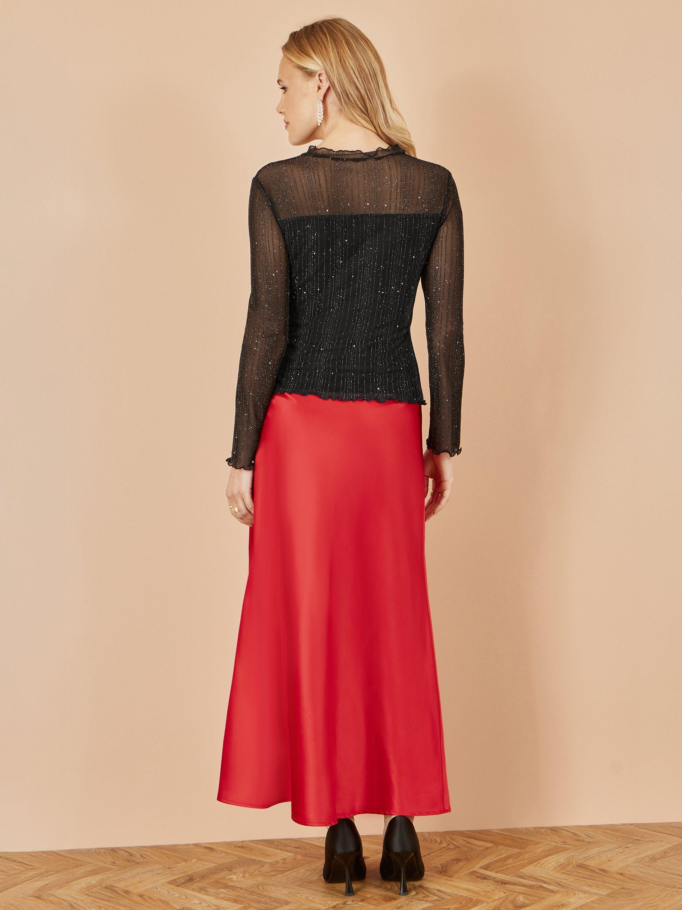 Product image 4 of 4, which shows Yumi Sparkle Stripe Mesh Long Sleeve Round Neck Blouse, Black, 8