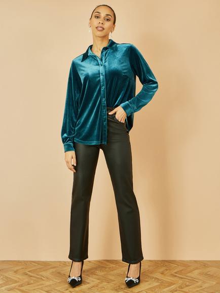 Yumi Velvet Relaxed Shirt - view 2, Teal