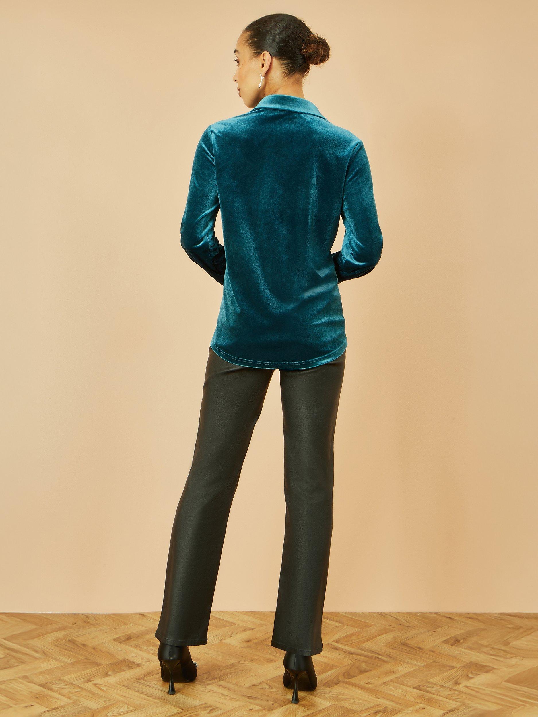 Product image 4 of 4, which shows Yumi Velvet Relaxed Shirt, Teal, 8