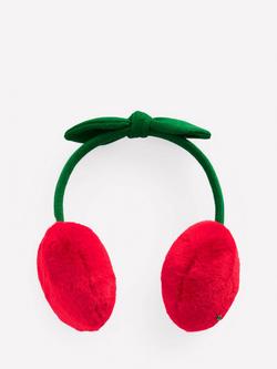 Mini Boden Kids' Novelty Faux Fur Ear Muffs, Cherry, Cherry