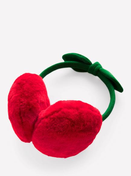 Mini Boden Kids' Novelty Faux Fur Ear Muffs, Cherry - view 2, Cherry
