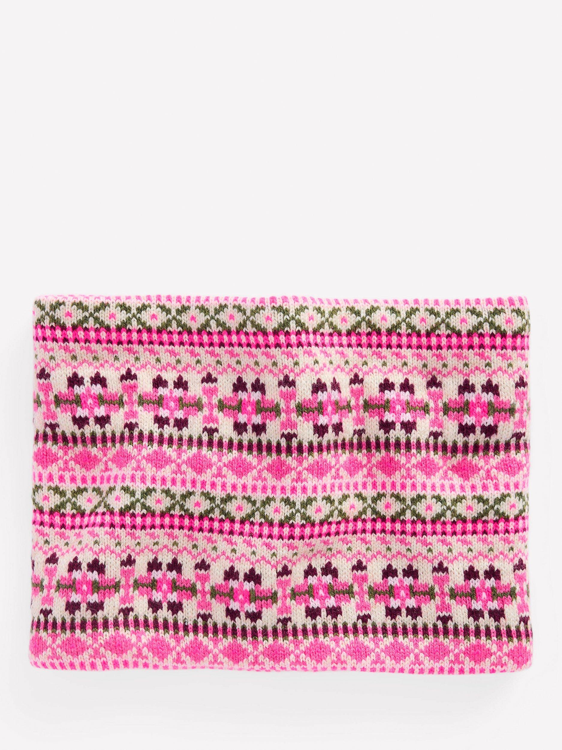 Product image 1 of 3, which shows Mini Boden Kids' Fair Isle Snood, Pink/Multi, 2-4 years