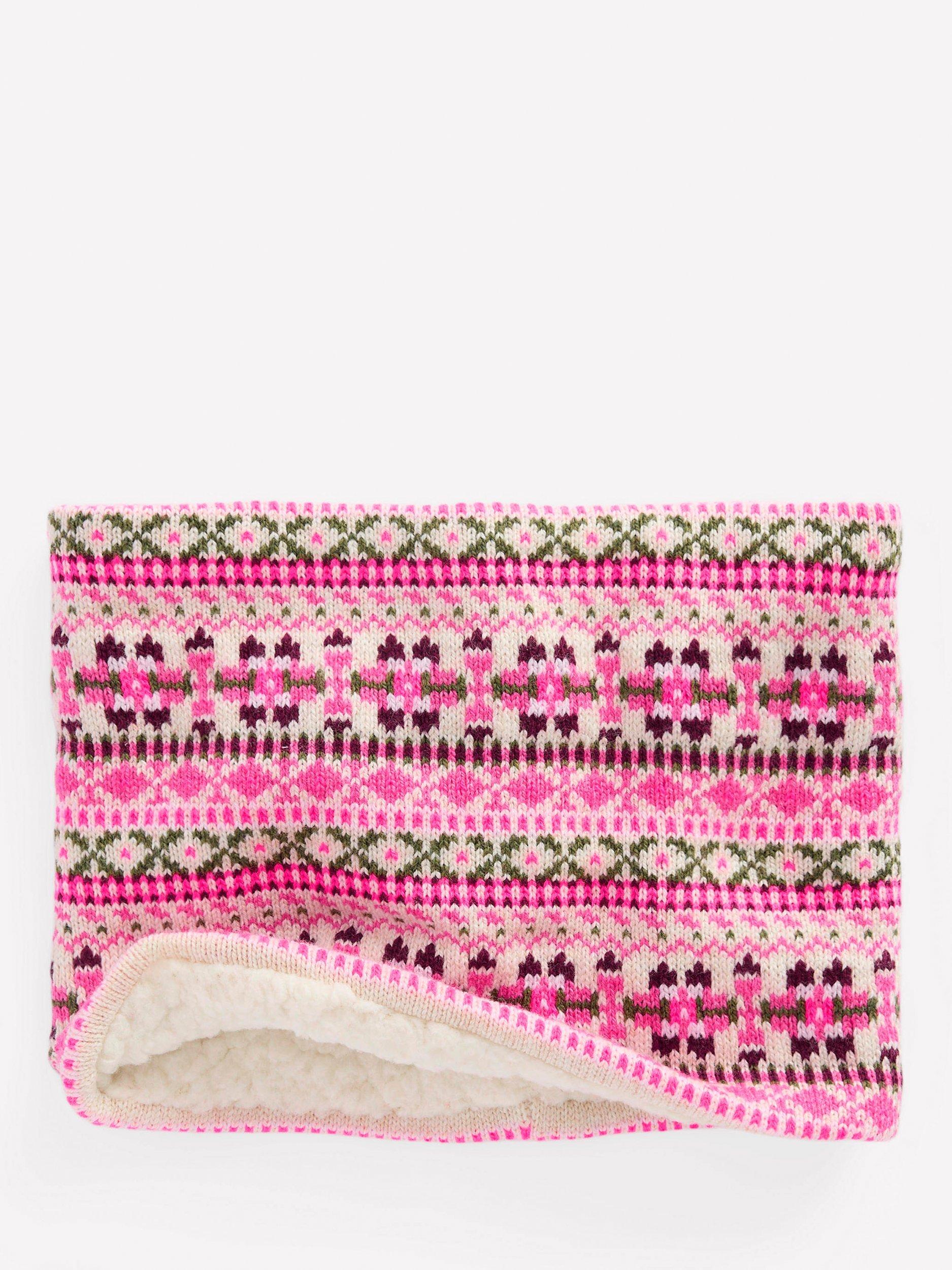 Product image 3 of 3, which shows Mini Boden Kids' Fair Isle Snood, Pink/Multi, 2-4 years