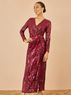 Yumi Long Sleeve V-Neck Midi Dress, Burgundy