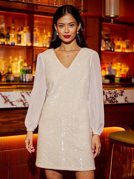 Yumi Sequin Tunic Dress, White