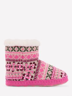 Mini Boden Kids' Knitted Faux Fur Lined Boots, Heritage Fair Isle, Heritage Fair Isle