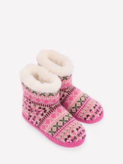 Mini Boden Kids' Knitted Faux Fur Lined Boots, Heritage Fair Isle - view 2, Heritage Fair Isle