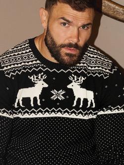 The Little Tailor Cotton Crew Neck Reindeer Jumper, Black - view 2, Black