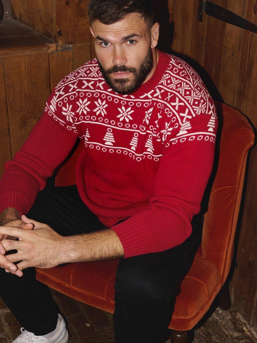 The Little Tailor Cotton Roll Neck Fair Isle Jumper, Red