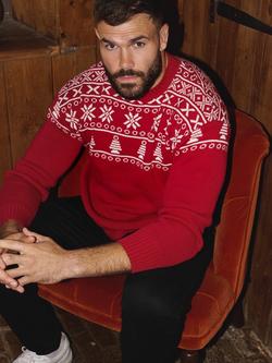 The Little Tailor Cotton Roll Neck Fair Isle Jumper, Red, Red