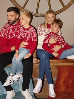 The Little Tailor Cotton Roll Neck Fair Isle Jumper, Red - view 2, Red