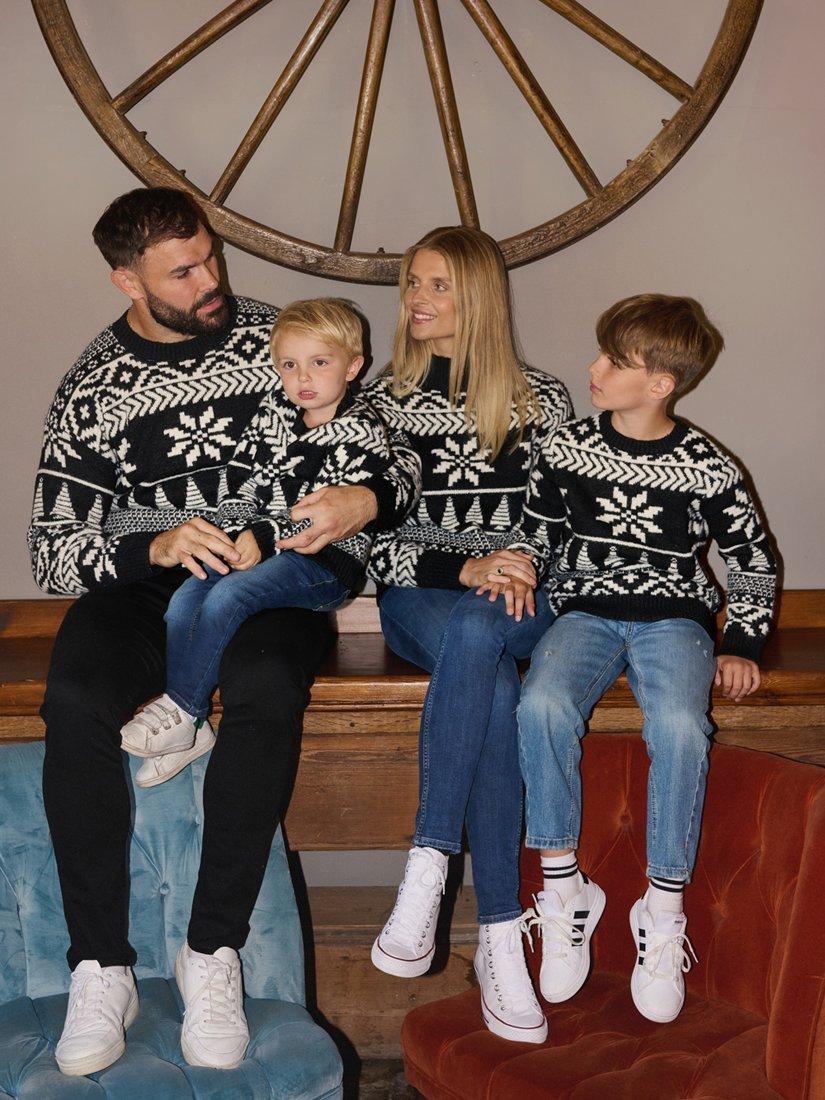 Product image 3 of 7, which shows The Little Tailor Knitted Fair Isle Jumper, Black/Cream, S