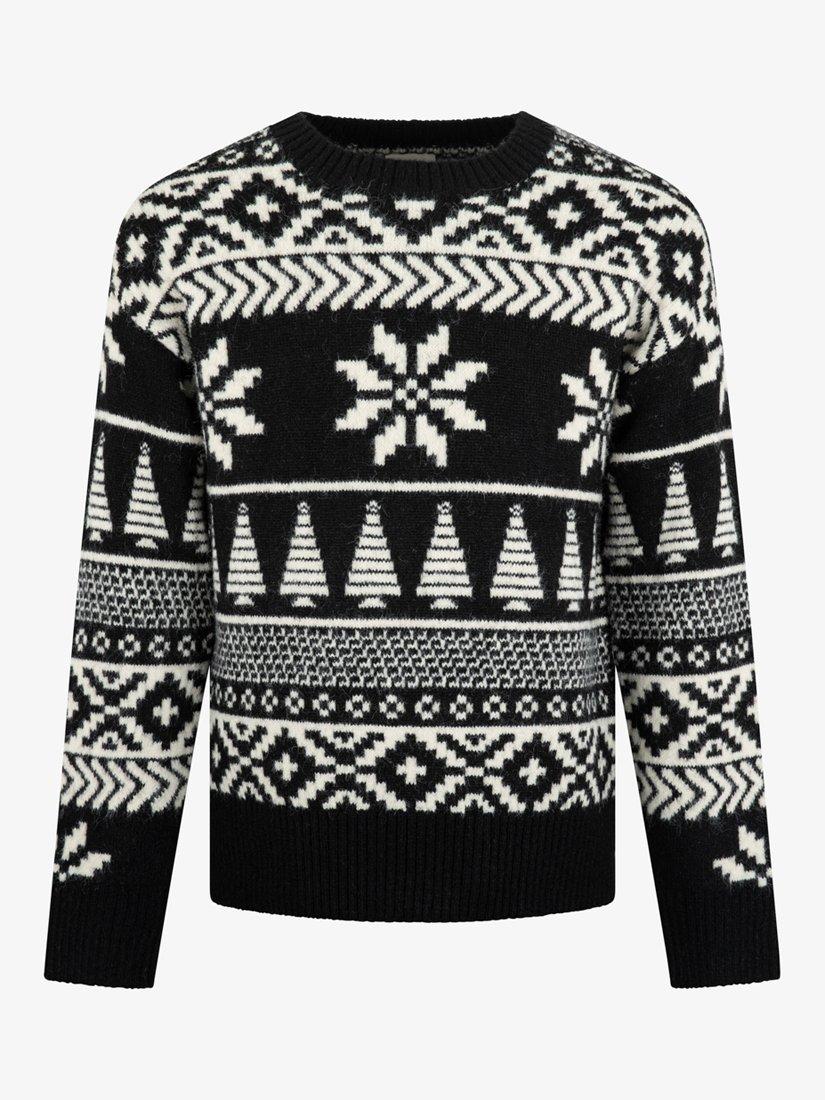 Product image 4 of 7, which shows The Little Tailor Knitted Fair Isle Jumper, Black/Cream, S