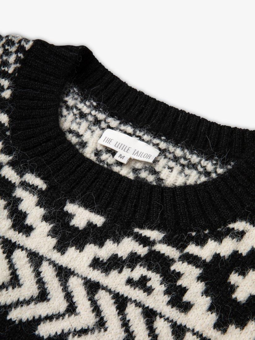 Product image 6 of 7, which shows The Little Tailor Knitted Fair Isle Jumper, Black/Cream, S