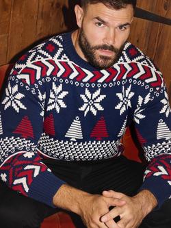 The Little Tailor Cotton Crew Neck Fair Isle Jumper, Navy/Red/Cream, Navy/Red/Cream
