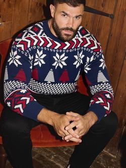 The Little Tailor Cotton Crew Neck Fair Isle Jumper, Navy/Red/Cream - view 2, Navy/Red/Cream