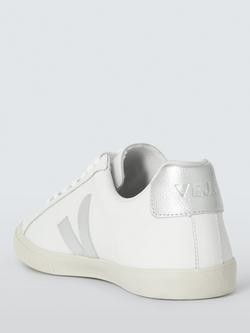 VEJA Esplar Leather Trainers, White/Silver - view 2, White/Silver