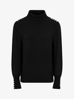 The Little Tailor High Neck Button Trim Jumper, Black