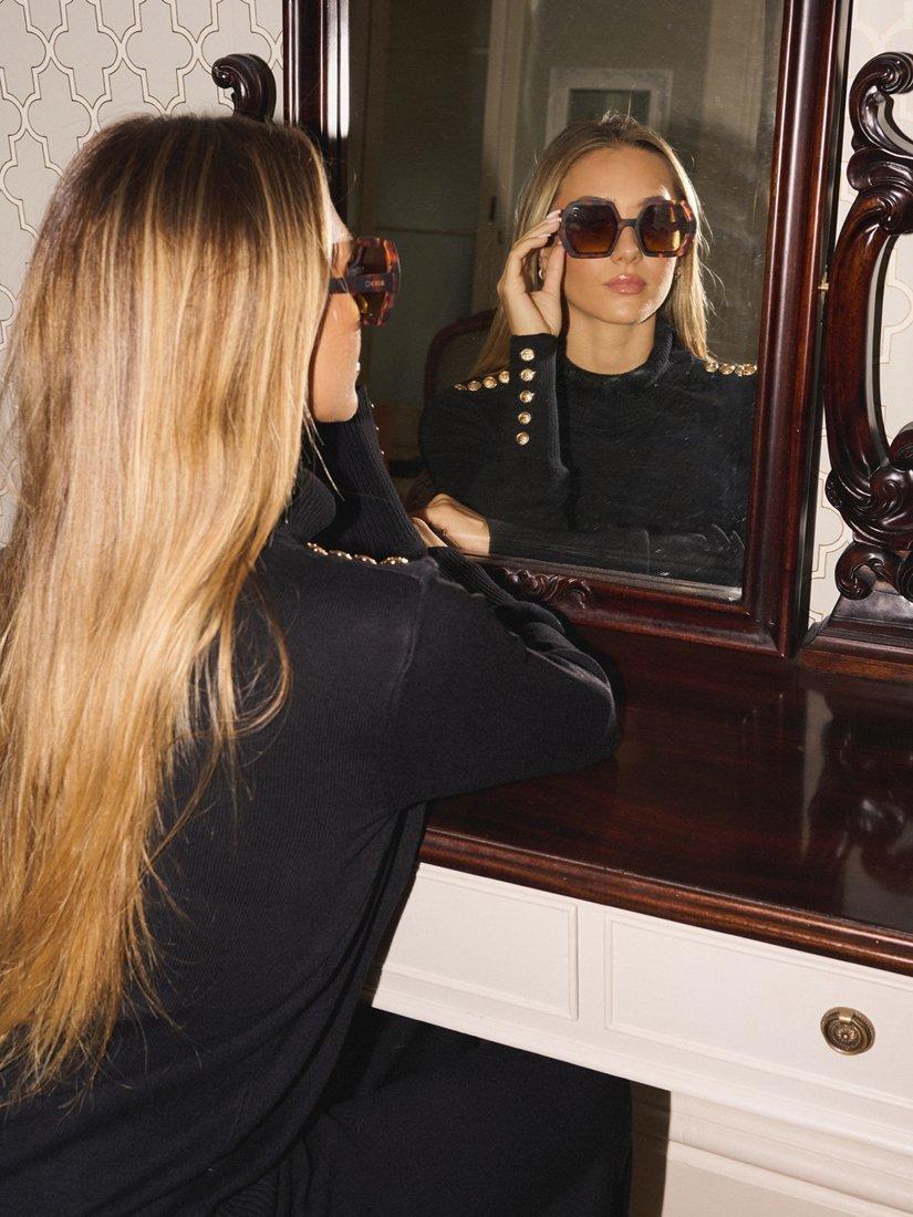 Product image 2 of 10, which shows The Little Tailor High Neck Button Trim Jumper, Black, XS