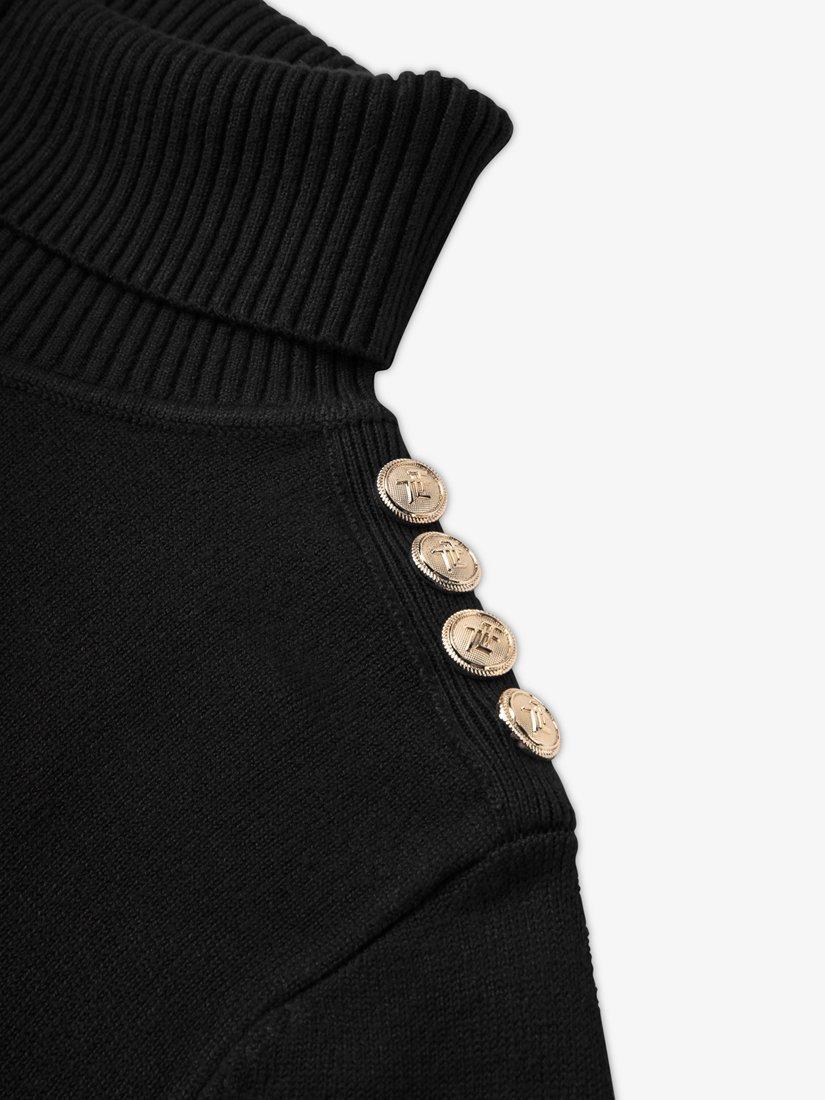 Product image 9 of 10, which shows The Little Tailor High Neck Button Trim Jumper, Black, XS