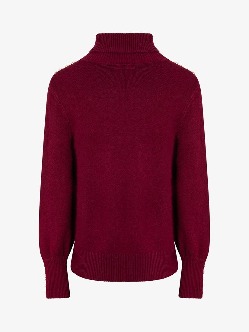 Product image 7 of 9, which shows The Little Tailor High Neck Button Trim Jumper, Claret, XS