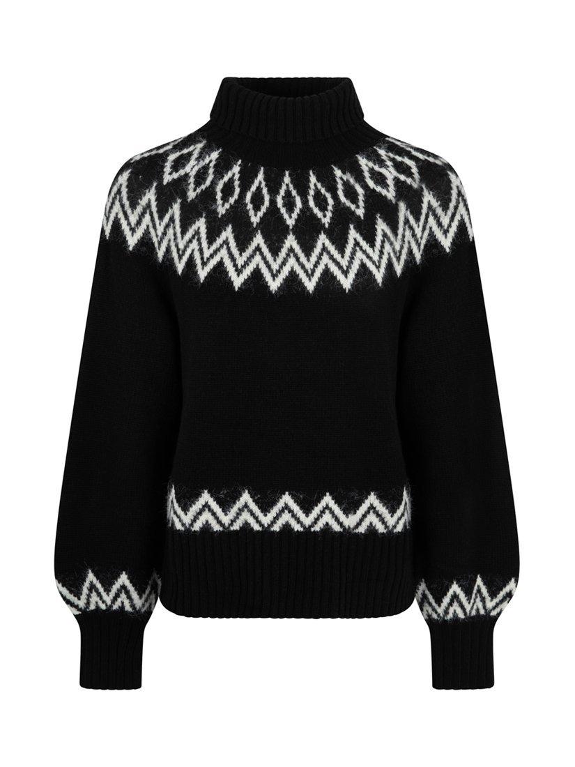 Product image 4 of 7, which shows The Little Tailor Diamond Knit Fair Isle Jumper, Black, XS