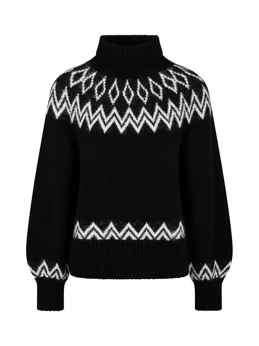 Product image 5 of 7, which shows The Little Tailor Diamond Knit Fair Isle Jumper, Black, XS