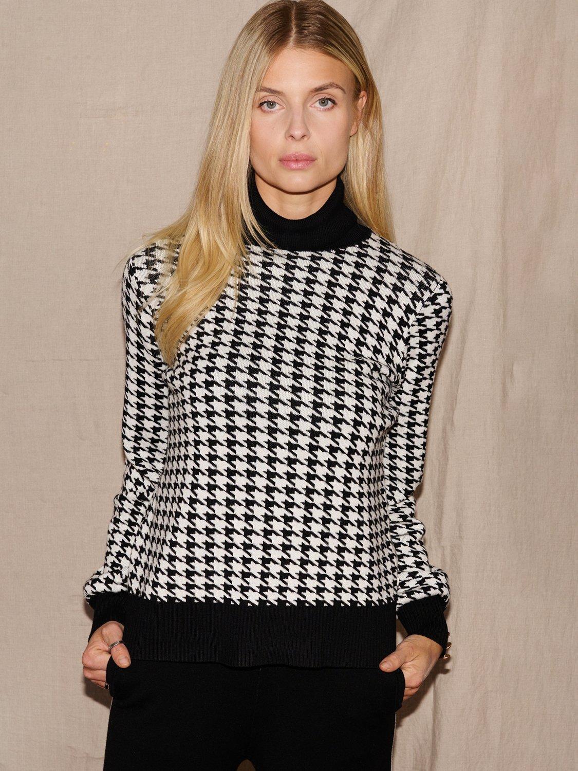 Product image 1 of 9, which shows The Little Tailor Dogtooth High Neck Jumper , Black, XS