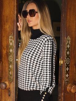 The Little Tailor Dogtooth High Neck Jumper, Black - view 2, Black