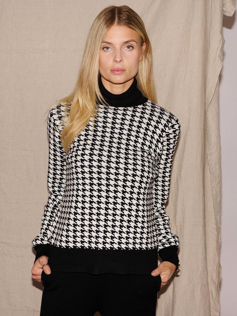 Product image 4 of 9, which shows The Little Tailor Dogtooth High Neck Jumper , Black, XS