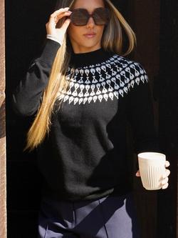 The Little Tailor Wool Blend Funnel Neck Fair Isle Jumper - view 2, Black