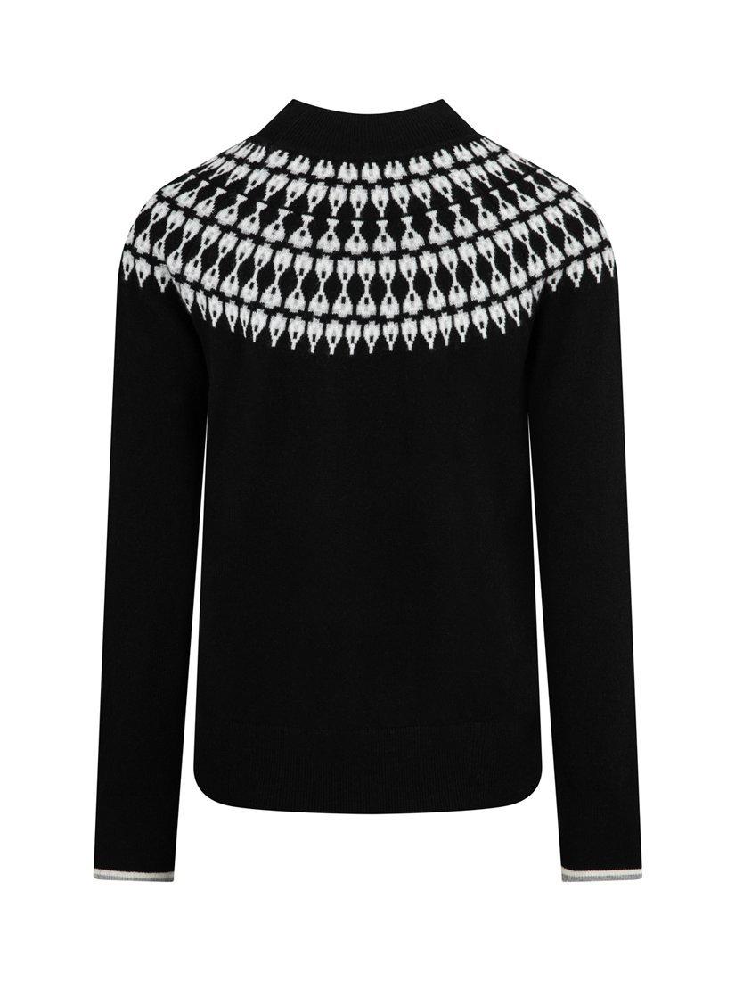 Product image 6 of 8, which shows The Little Tailor Wool Blend Funnel Neck Fair Isle Jumper, Black, XS