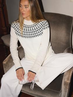 The Little Tailor Wool Blend Funnel Neck Fair Isle Jumper, Cream