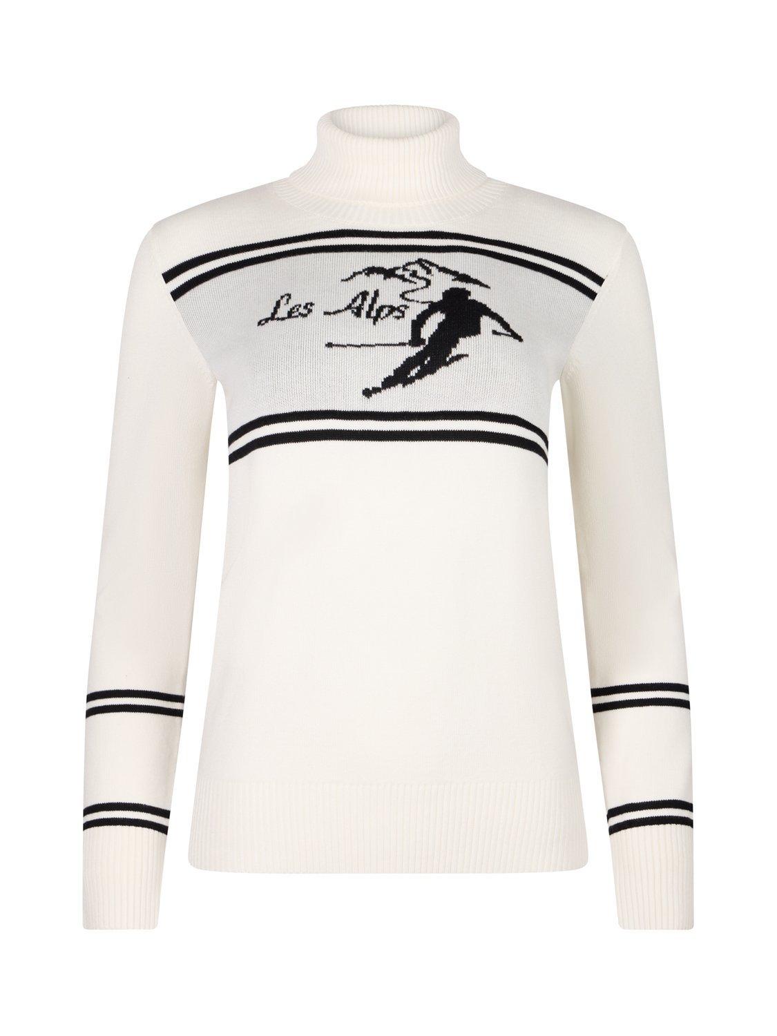Product image 1 of 6, which shows The Little Tailor Slim High Neck Les Alps Jumper, Cream/Black, XS