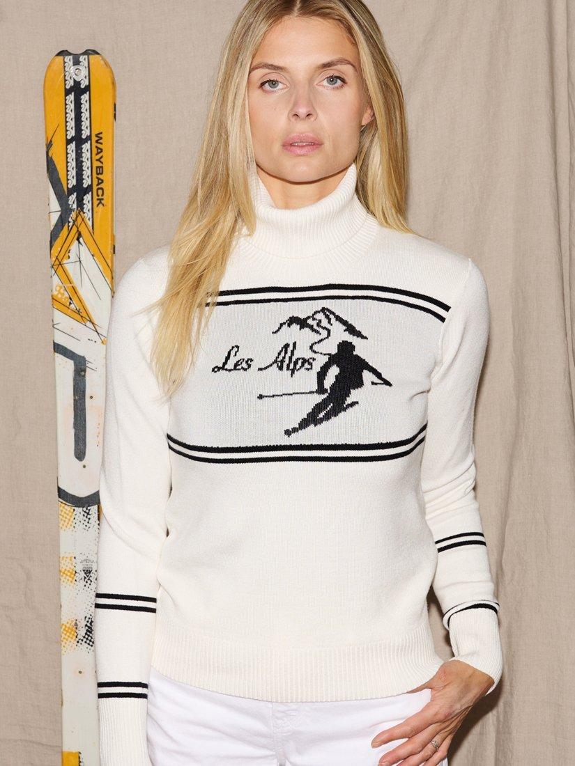 Product image 3 of 6, which shows The Little Tailor Slim High Neck Les Alps Jumper, Cream/Black, XS