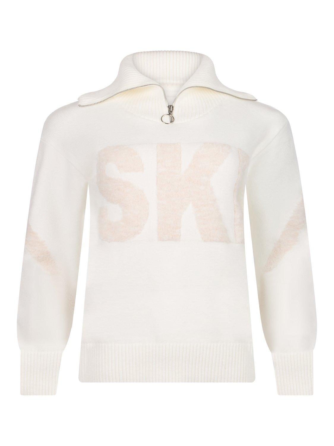 Product image 6 of 9, which shows The Little Tailor Relaxed Zip Neck Ski Jumper, Cream, S
