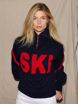 The Little Tailor Relaxed Zip Neck Ski Jumper - view 2, Navy/Red