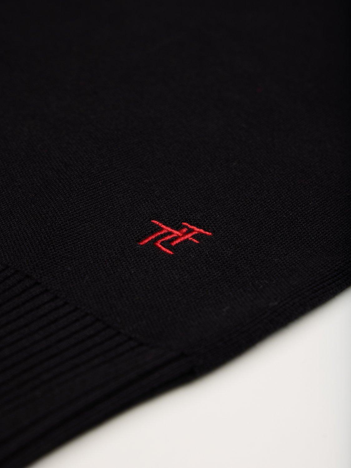 Product image 8 of 8, which shows The Little Tailor Slim Roll Neck Ski Text Jumper, Black/Red, XS