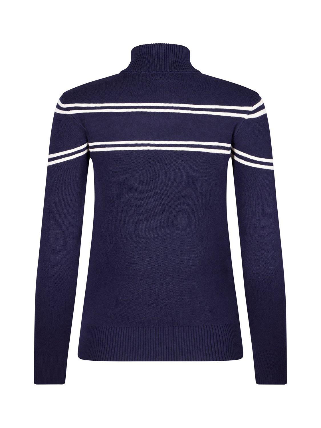 Product image 4 of 6, which shows The Little Tailor Slim Roll Neck Ski Text Jumper, Navy/Red, XS
