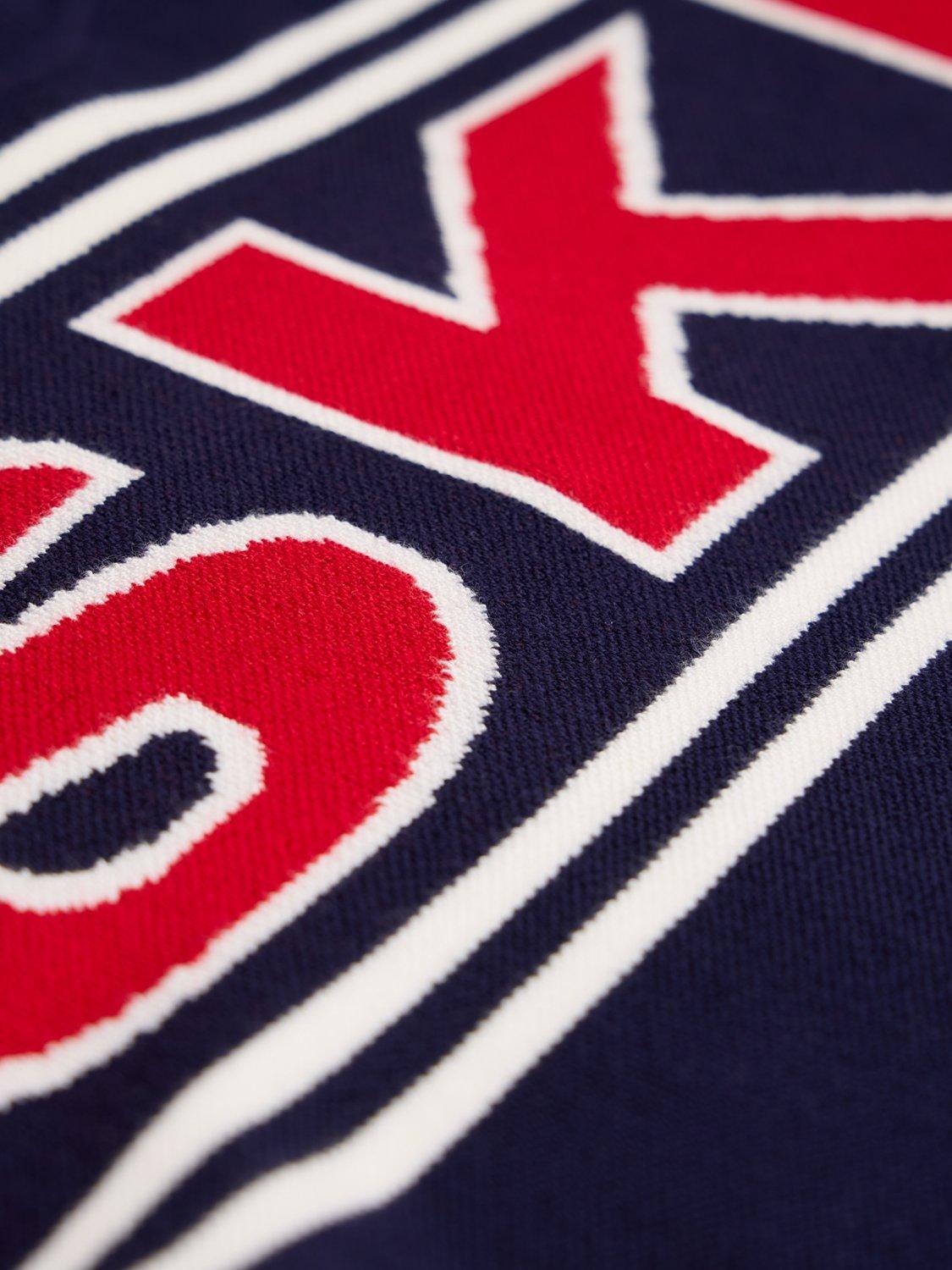 Product image 5 of 6, which shows The Little Tailor Slim Roll Neck Ski Text Jumper, Navy/Red, XS