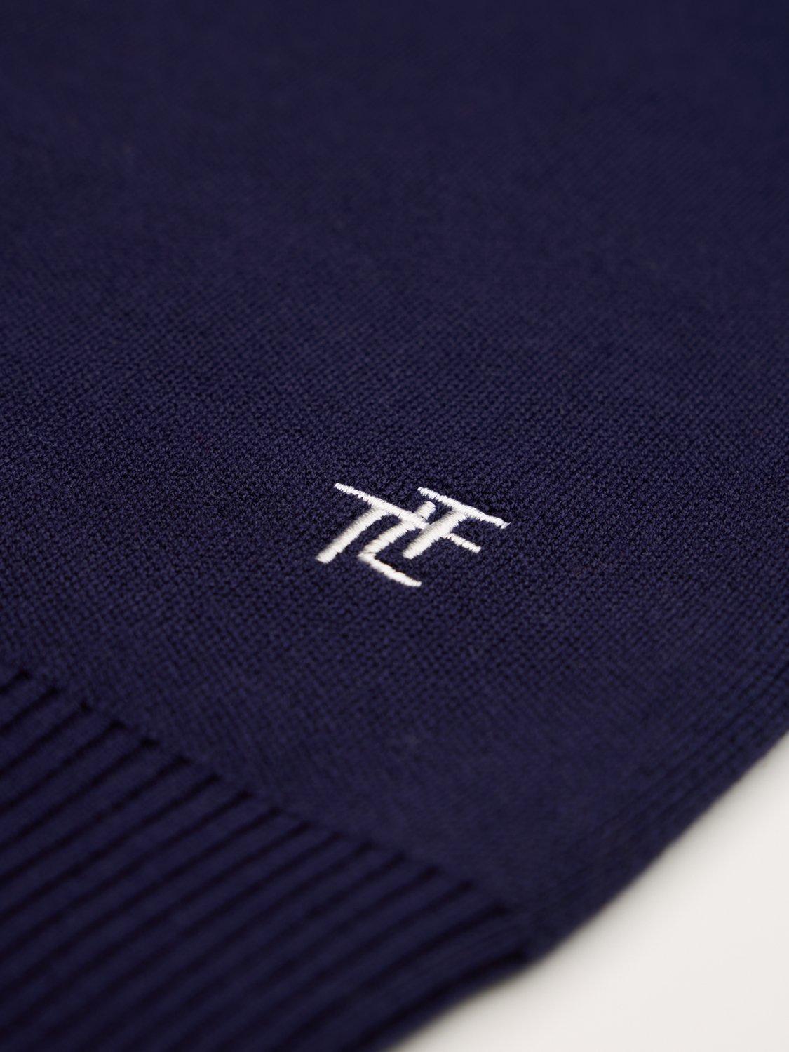 Product image 6 of 6, which shows The Little Tailor Slim Roll Neck Ski Text Jumper, Navy/Red, XS