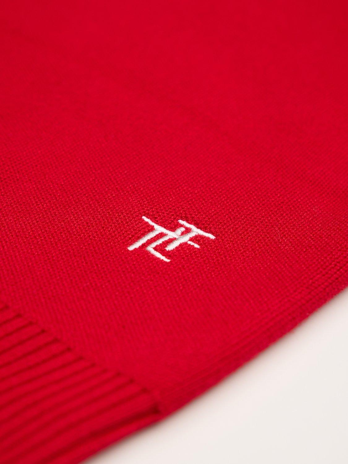 Product image 9 of 9, which shows The Little Tailor Slim Roll Neck Ski Text Jumper, Red/Cream, XS